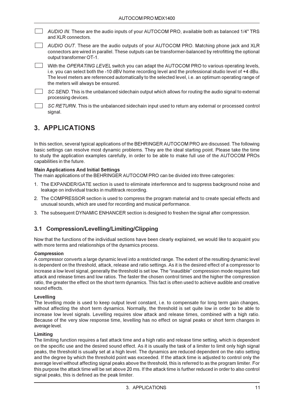 Applications | Behringer MDX1400 User Manual | Page 11 / 28