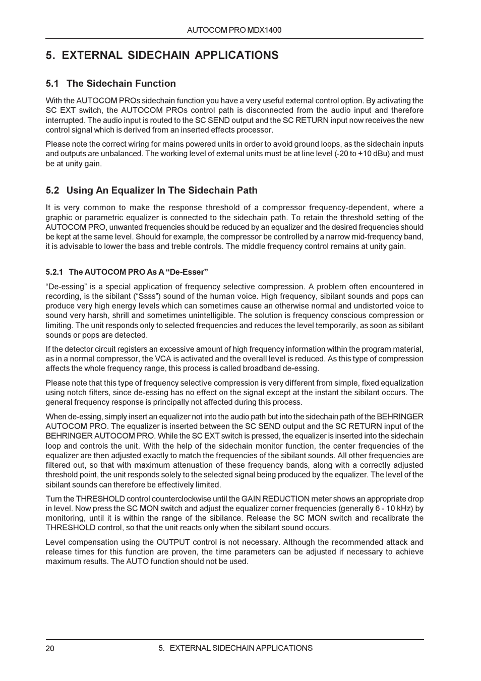 External sidechain applications | Behringer MDX1400 User Manual | Page 20 / 28