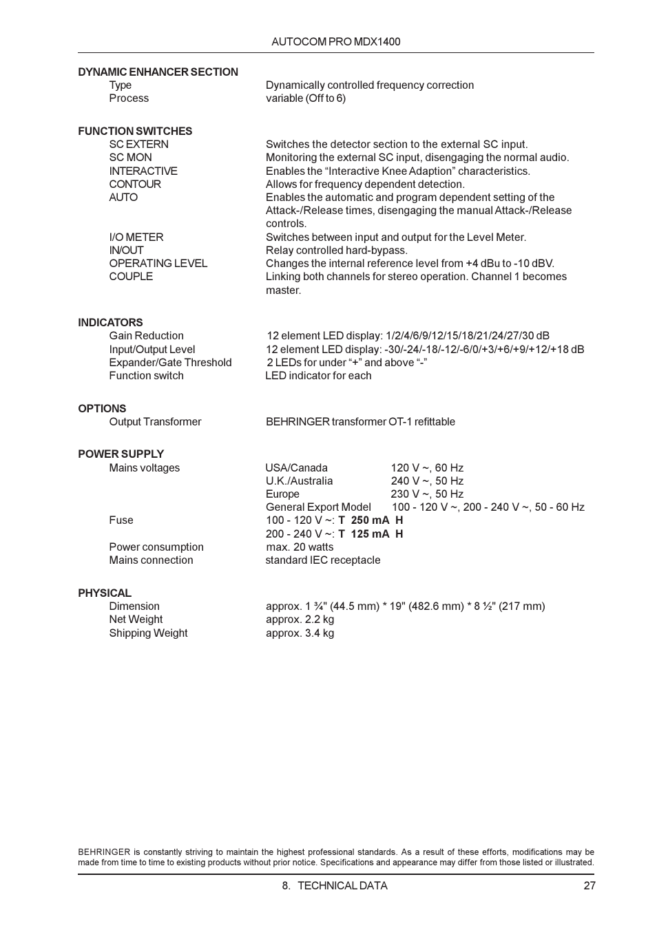 Behringer MDX1400 User Manual | Page 27 / 28