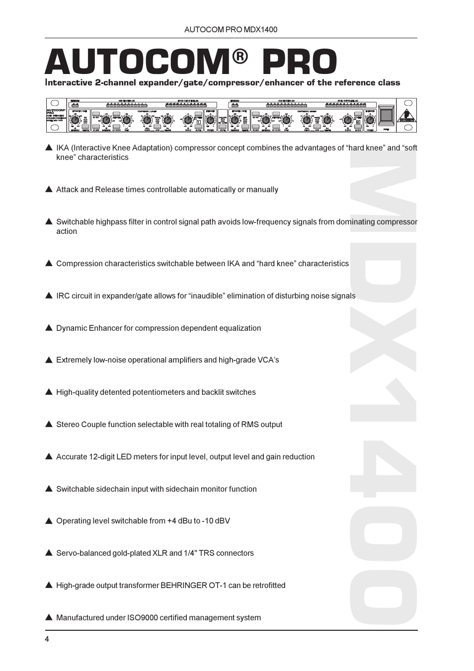 Mdx1400, Autocom | Behringer MDX1400 User Manual | Page 4 / 28