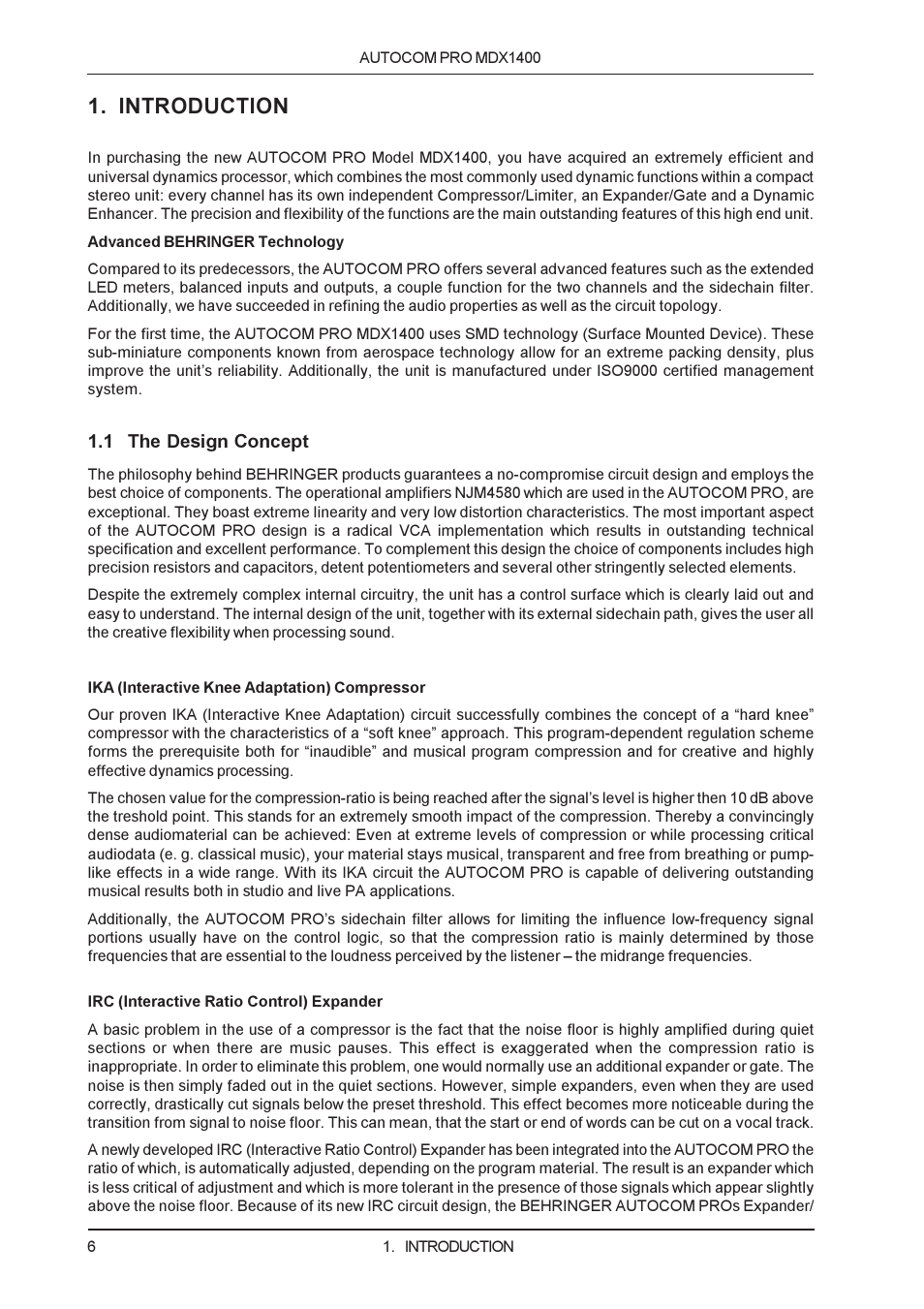Introduction | Behringer MDX1400 User Manual | Page 6 / 28