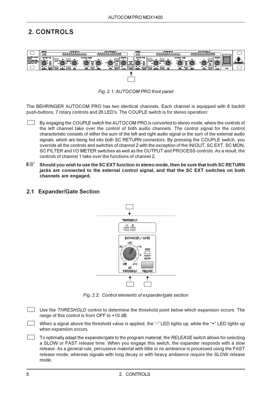 Controls | Behringer MDX1400 User Manual | Page 8 / 28