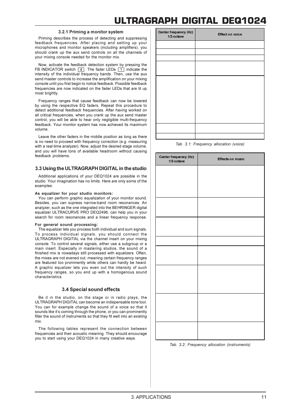 Ultragraph digital deq1024, 3 using the ultragraph digital in the studio, 4 special sound effects | Applications | Behringer DEQ1024 User Manual | Page 11 / 14