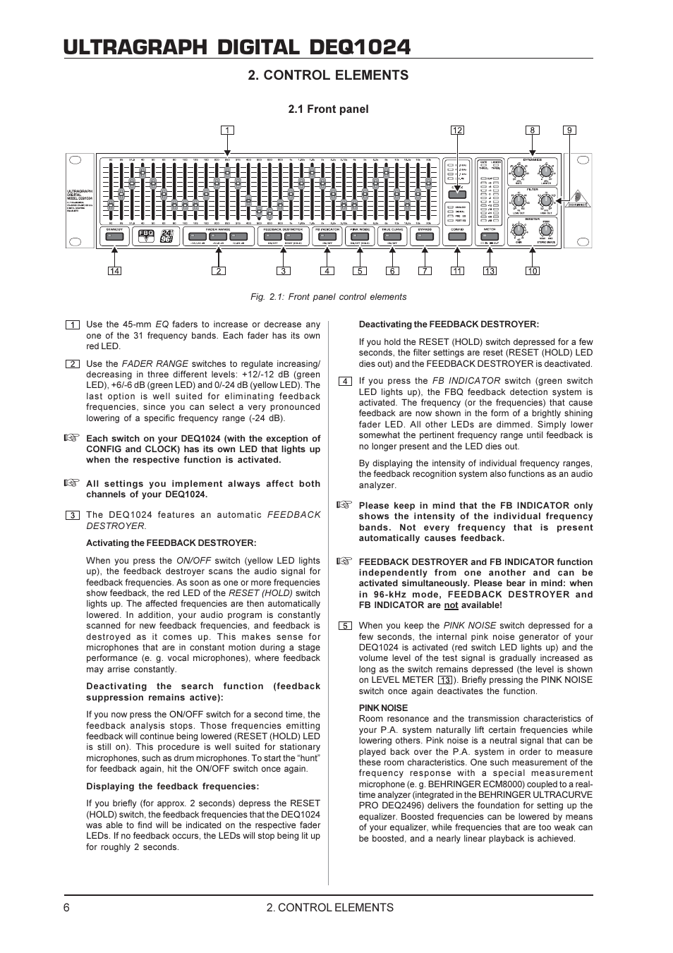 Ultragraph digital deq1024, Control elements | Behringer DEQ1024 User Manual | Page 6 / 14