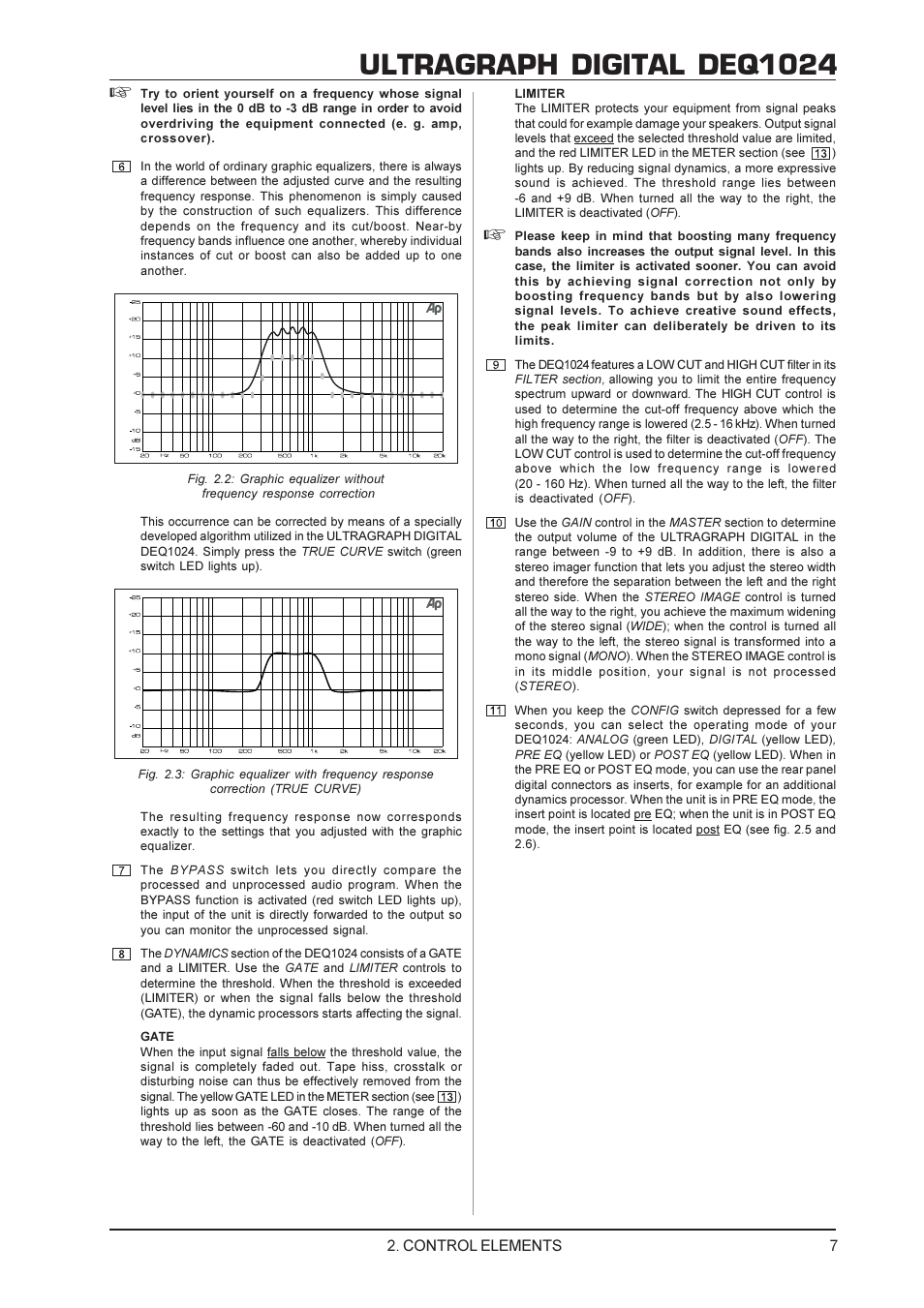 Ultragraph digital deq1024, Control elements | Behringer DEQ1024 User Manual | Page 7 / 14