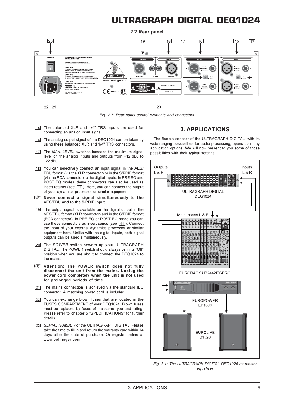 Ultragraph digital deq1024, Applications | Behringer DEQ1024 User Manual | Page 9 / 14
