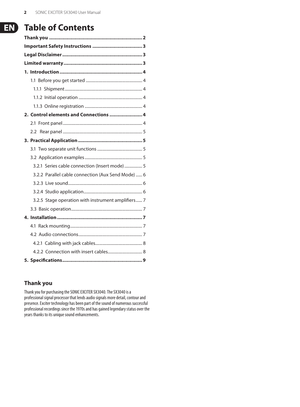 Behringer Sonic Exciter SX3040 User Manual | Page 2 / 10