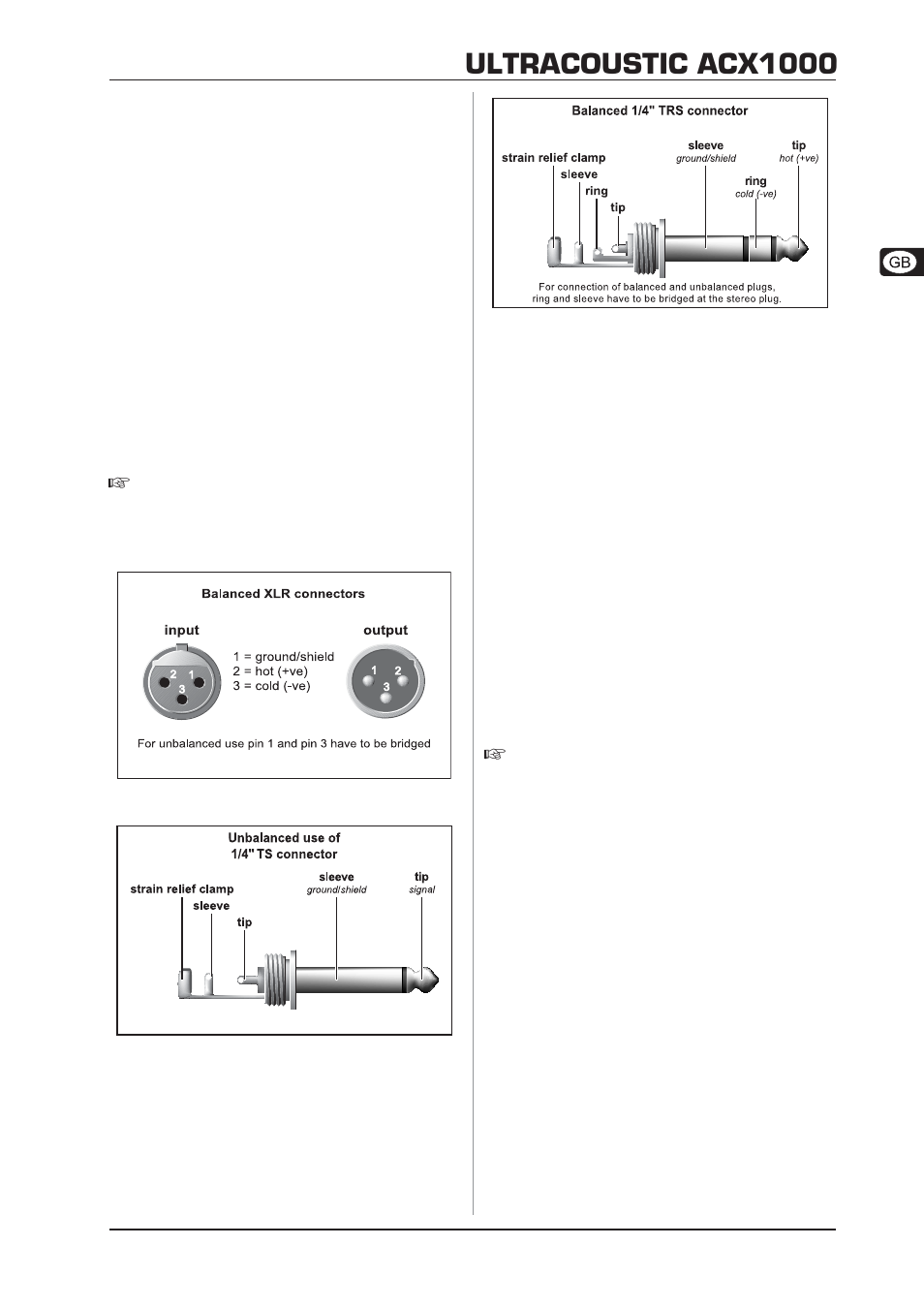 Installation, 1 mains connection, 2 audio connections | 3 midi connection, Ultracoustic acx1000 | Behringer Ultracoustic ACX1000 User Manual | Page 11 / 15