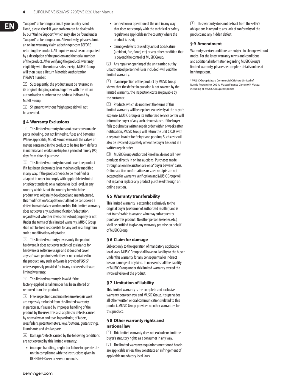 Behringer EUROLIVE VS1520 User Manual | Page 4 / 11