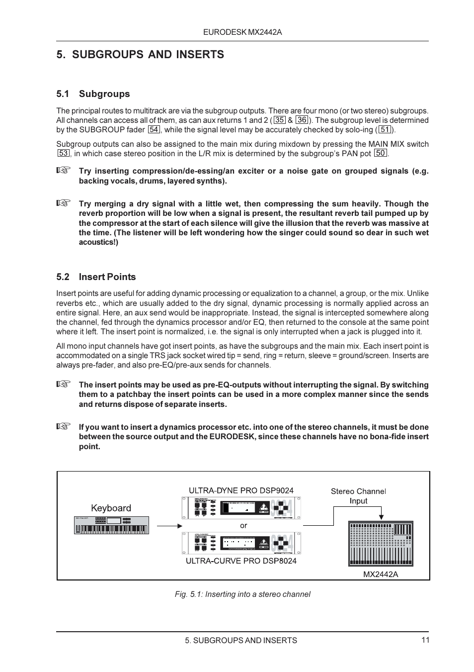 Subgroups and inserts | Behringer MX2442A User Manual | Page 11 / 23