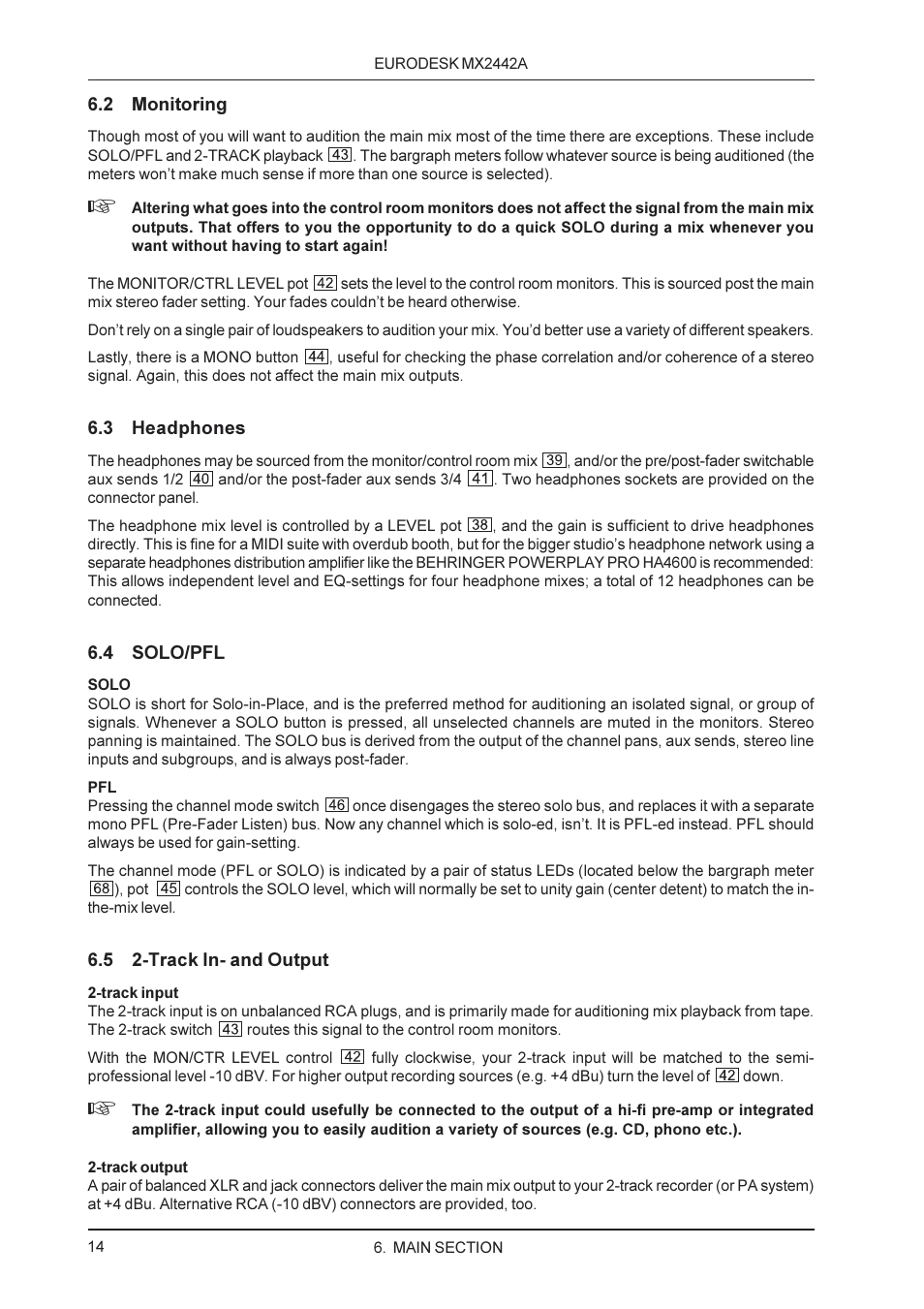 Behringer MX2442A User Manual | Page 14 / 23