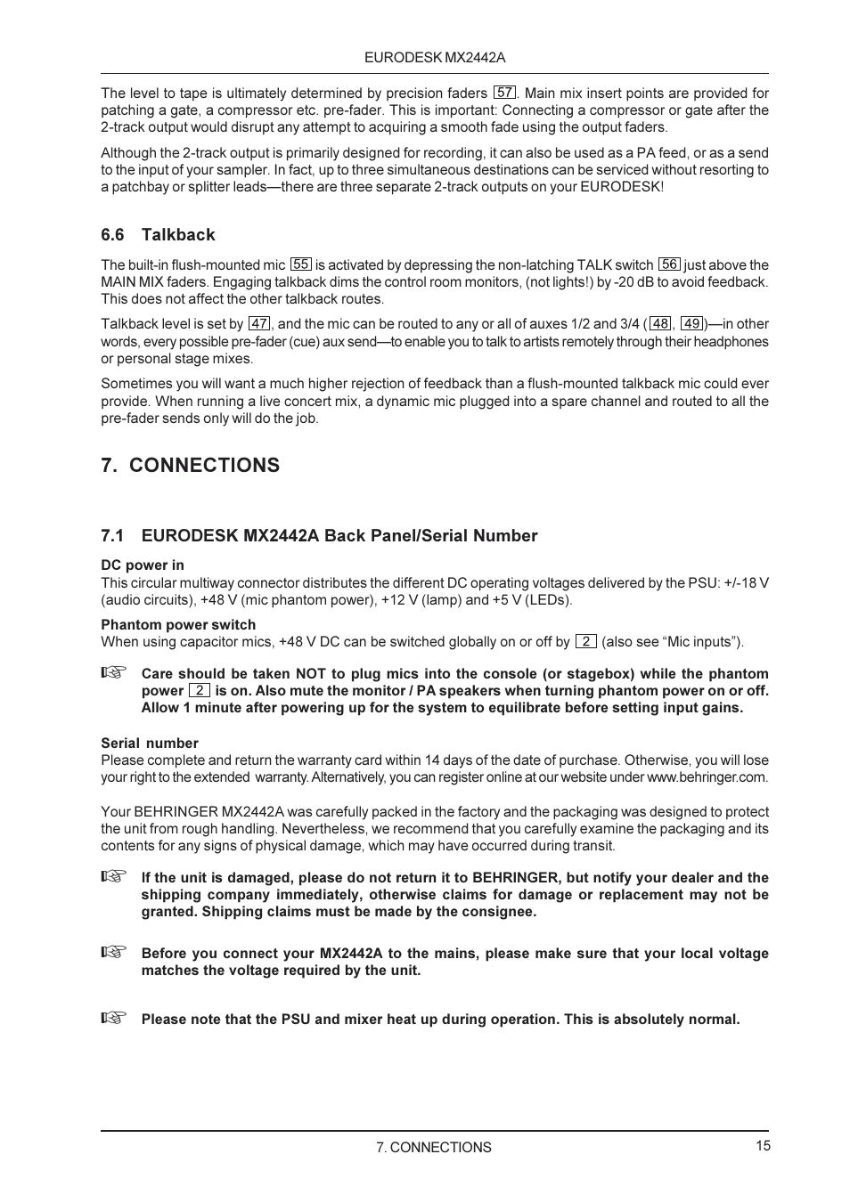 Connections | Behringer MX2442A User Manual | Page 15 / 23