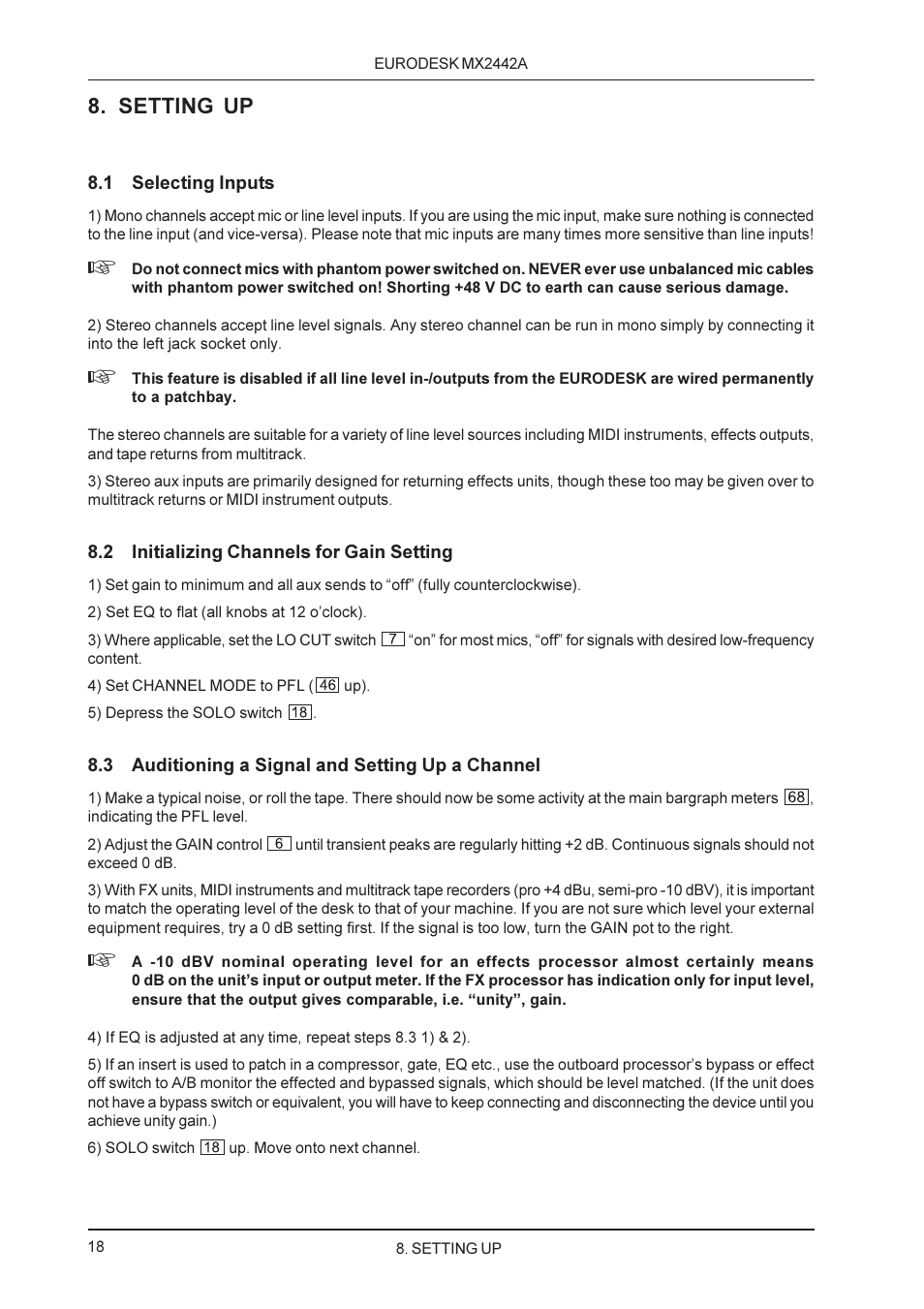 Setting up | Behringer MX2442A User Manual | Page 18 / 23