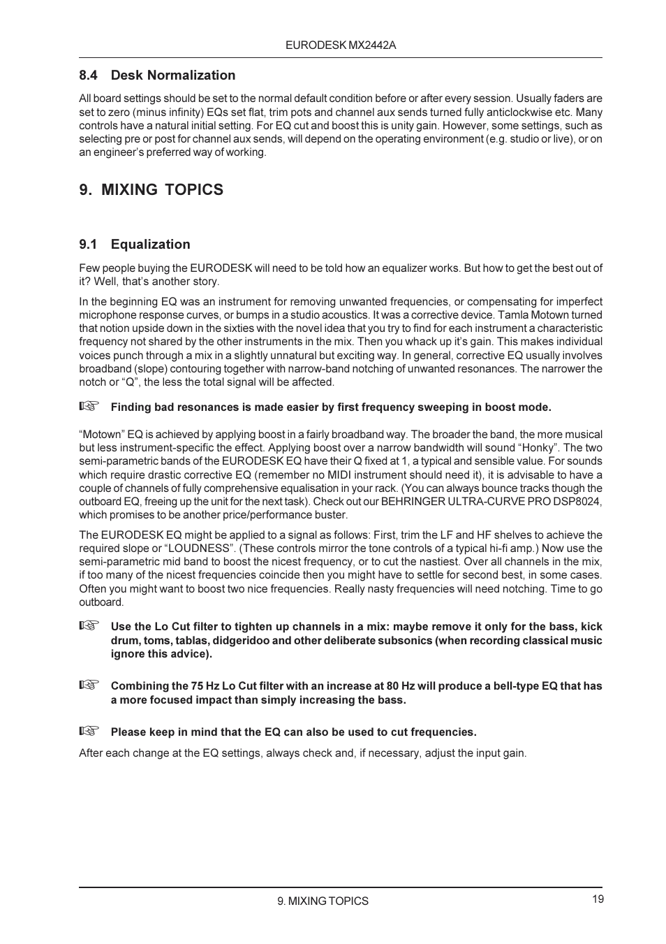 Mixing topics | Behringer MX2442A User Manual | Page 19 / 23