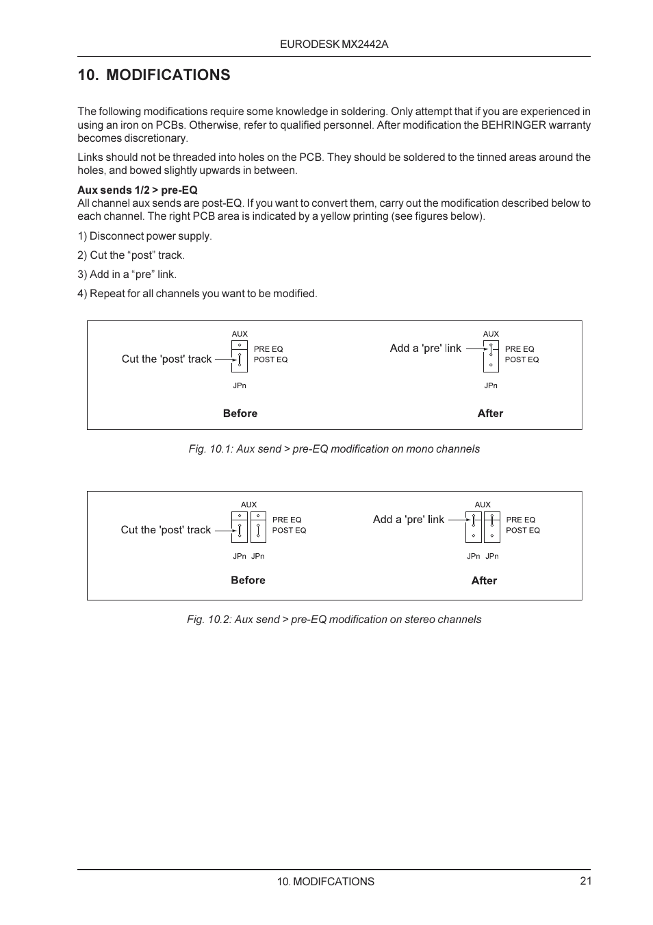Modifications | Behringer MX2442A User Manual | Page 21 / 23