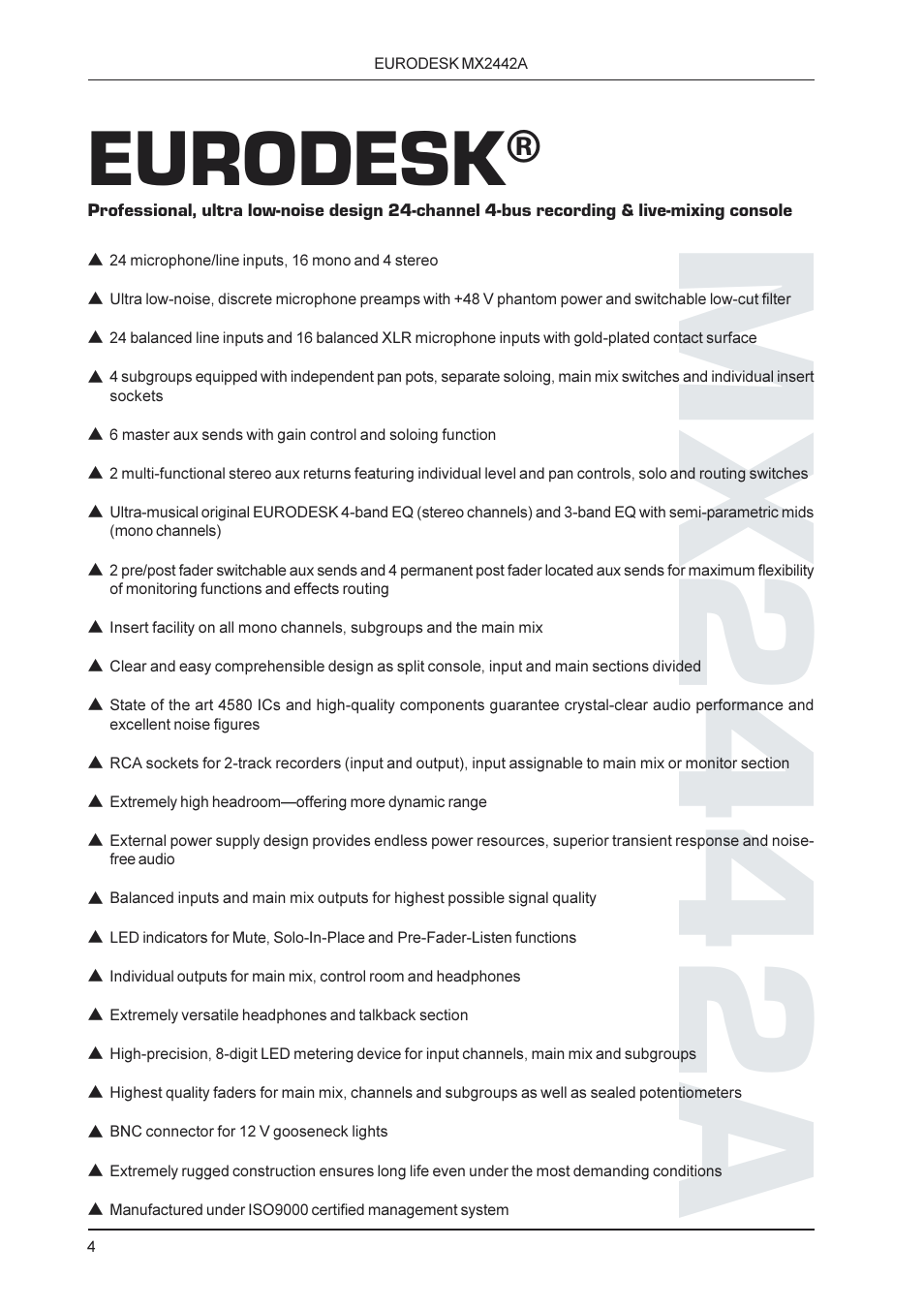 Mx2442a, Eurodesk | Behringer MX2442A User Manual | Page 4 / 23