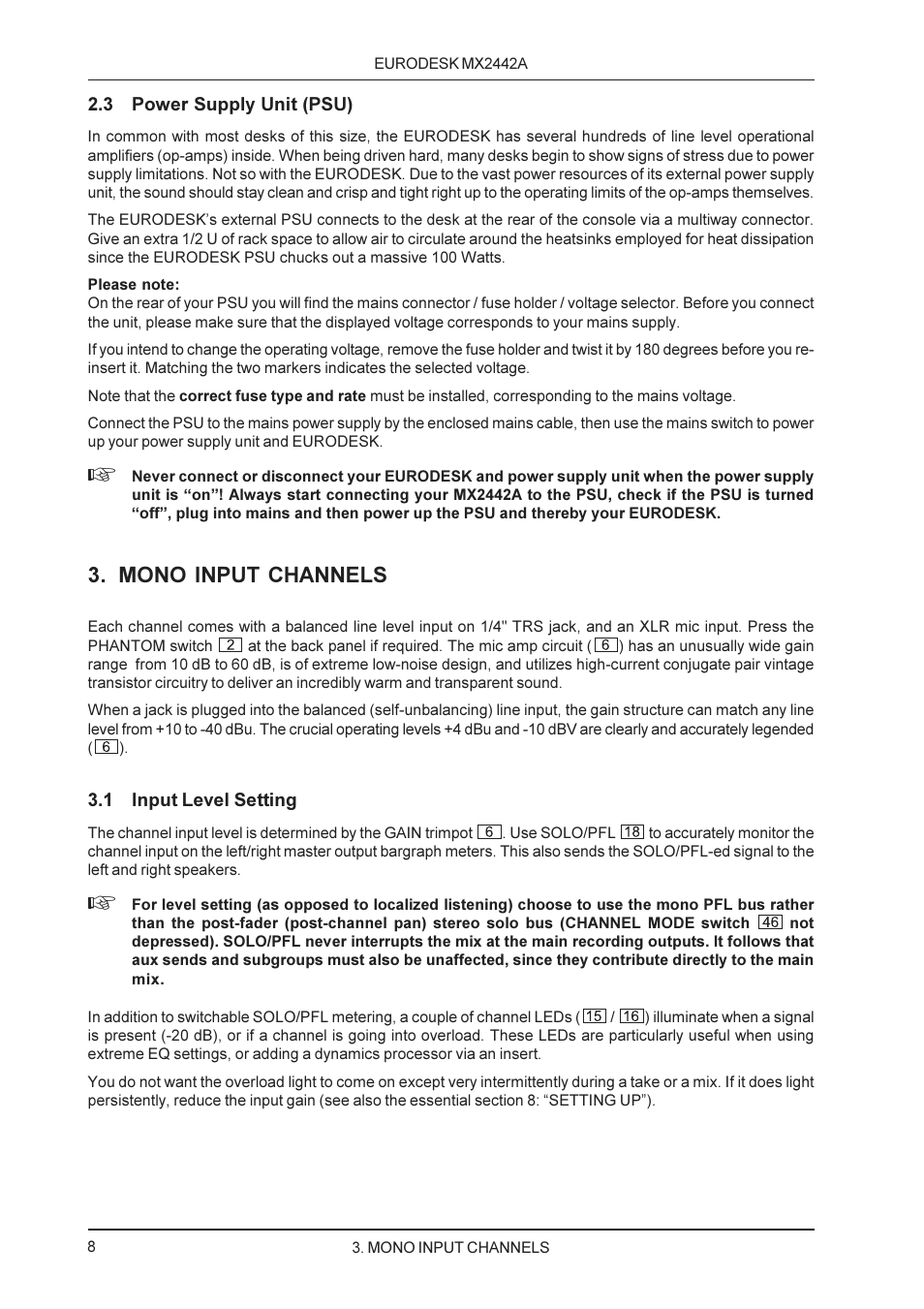 Mono input channels | Behringer MX2442A User Manual | Page 8 / 23