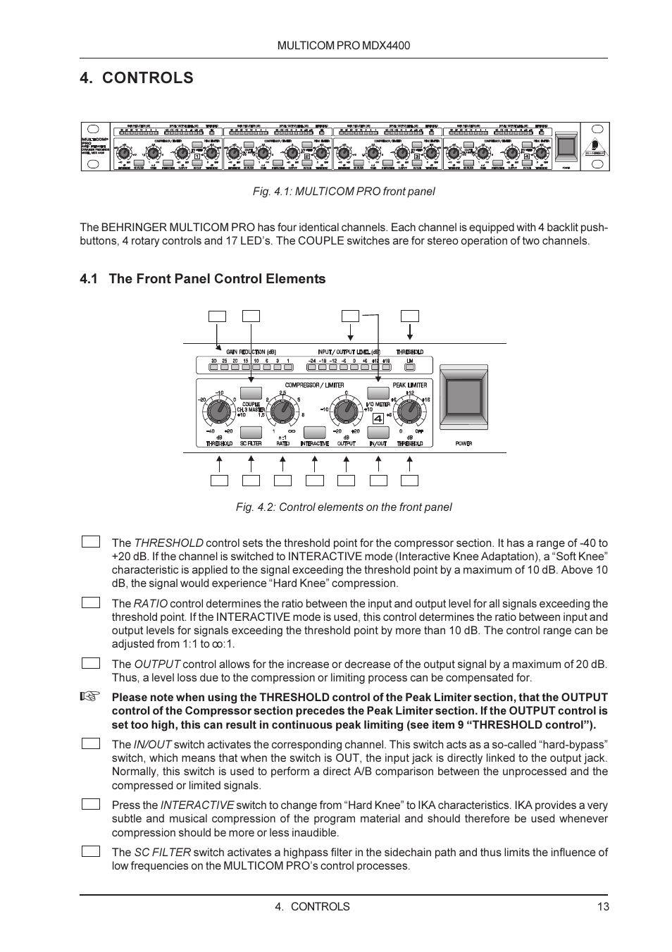 Controls | Behringer MDX4400 User Manual | Page 13 / 25
