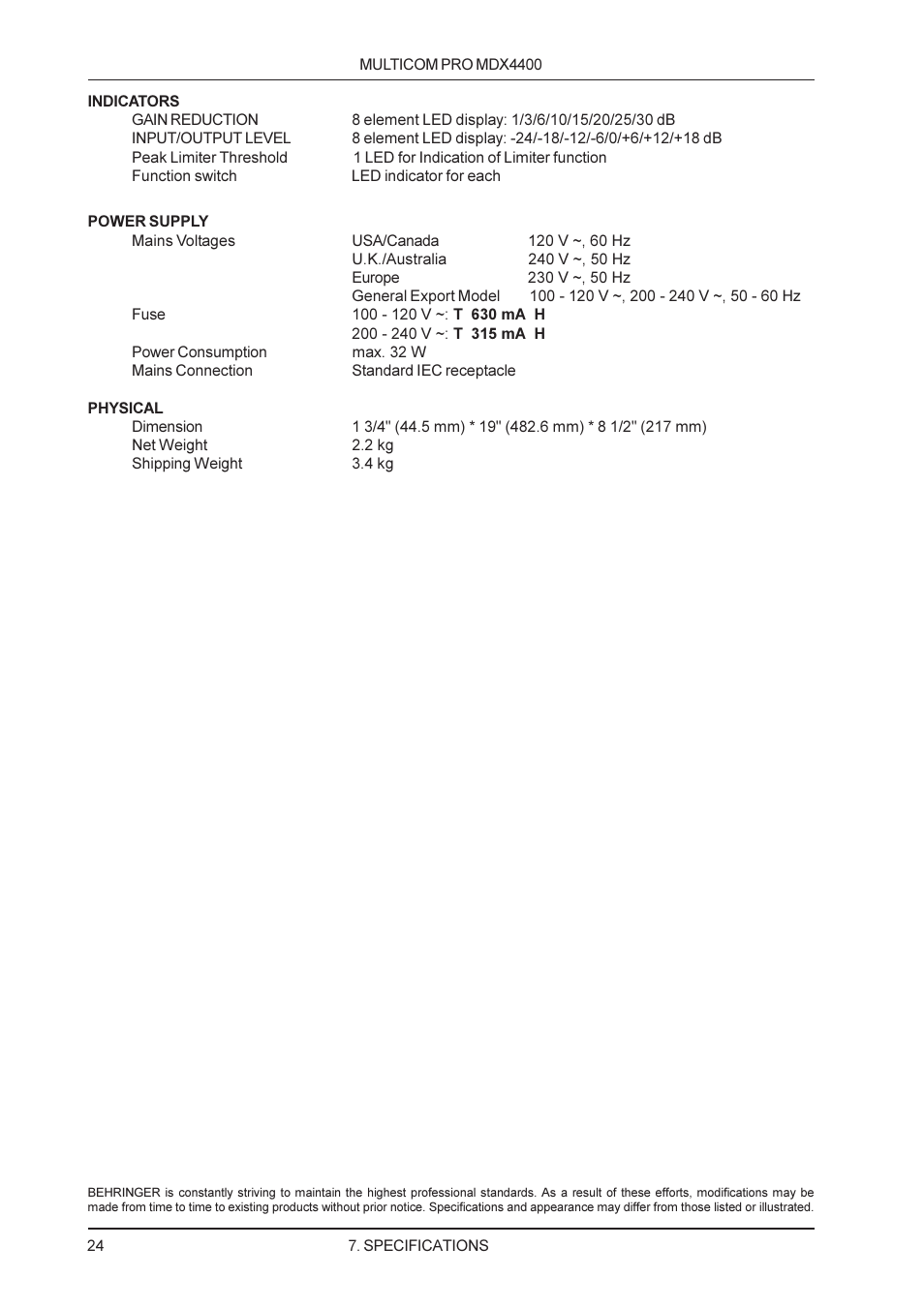 Behringer MDX4400 User Manual | Page 24 / 25