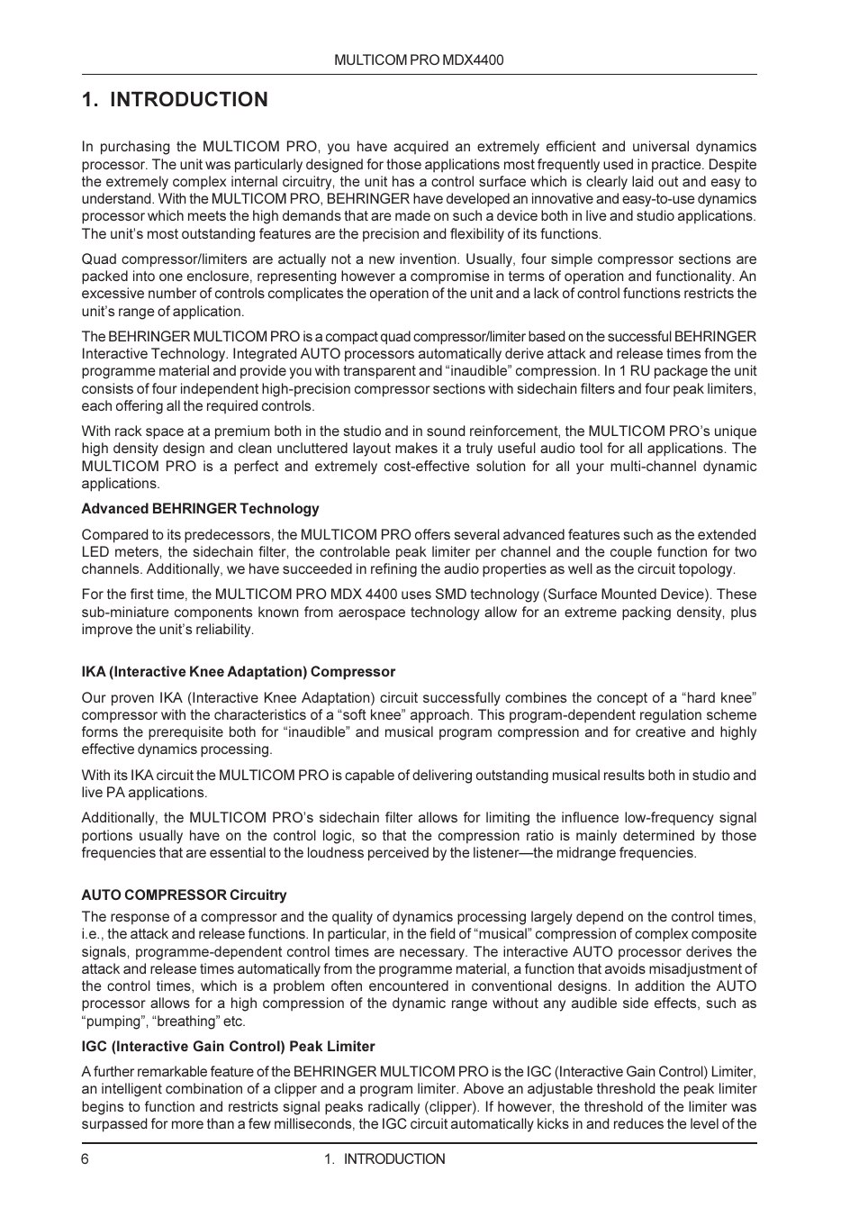 Introduction | Behringer MDX4400 User Manual | Page 6 / 25