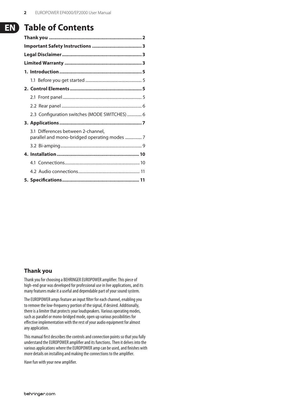 Behringer EUROPOWER Professional 4 User Manual | Page 2 / 14