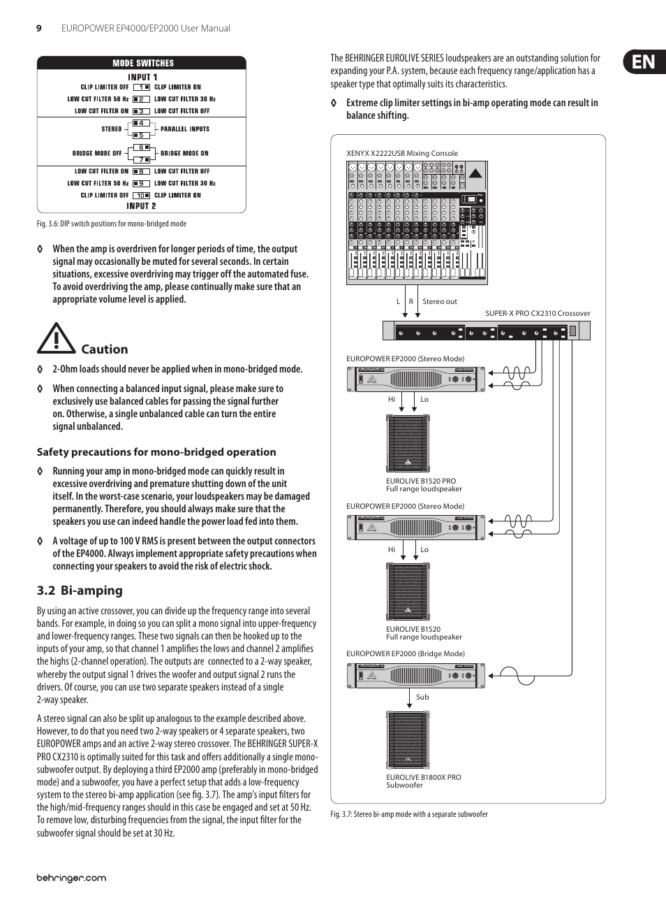 2 bi-amping | Behringer EUROPOWER Professional 4 User Manual | Page 9 / 14