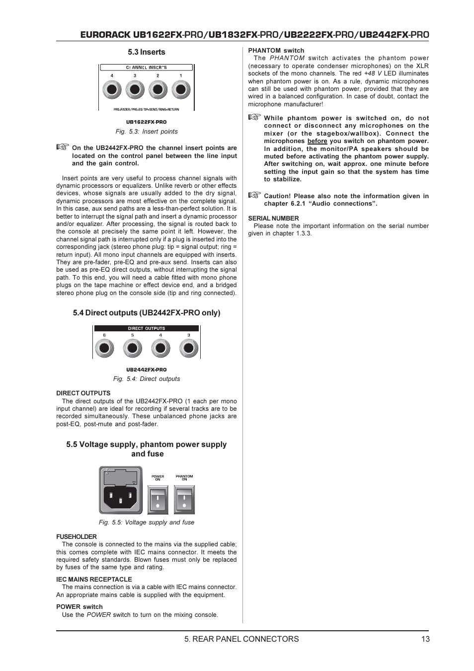 Eurorack ub1622fx, Ub1832fx, Ub2222fx | Ub2442fx | Behringer UB2222FX-PRO User Manual | Page 13 / 16