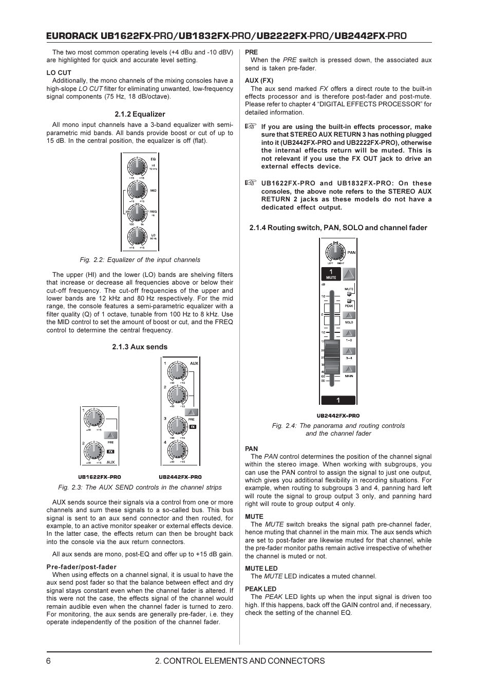 Eurorack ub1622fx, Ub1832fx, Ub2222fx | Ub2442fx | Behringer UB2222FX-PRO User Manual | Page 6 / 16