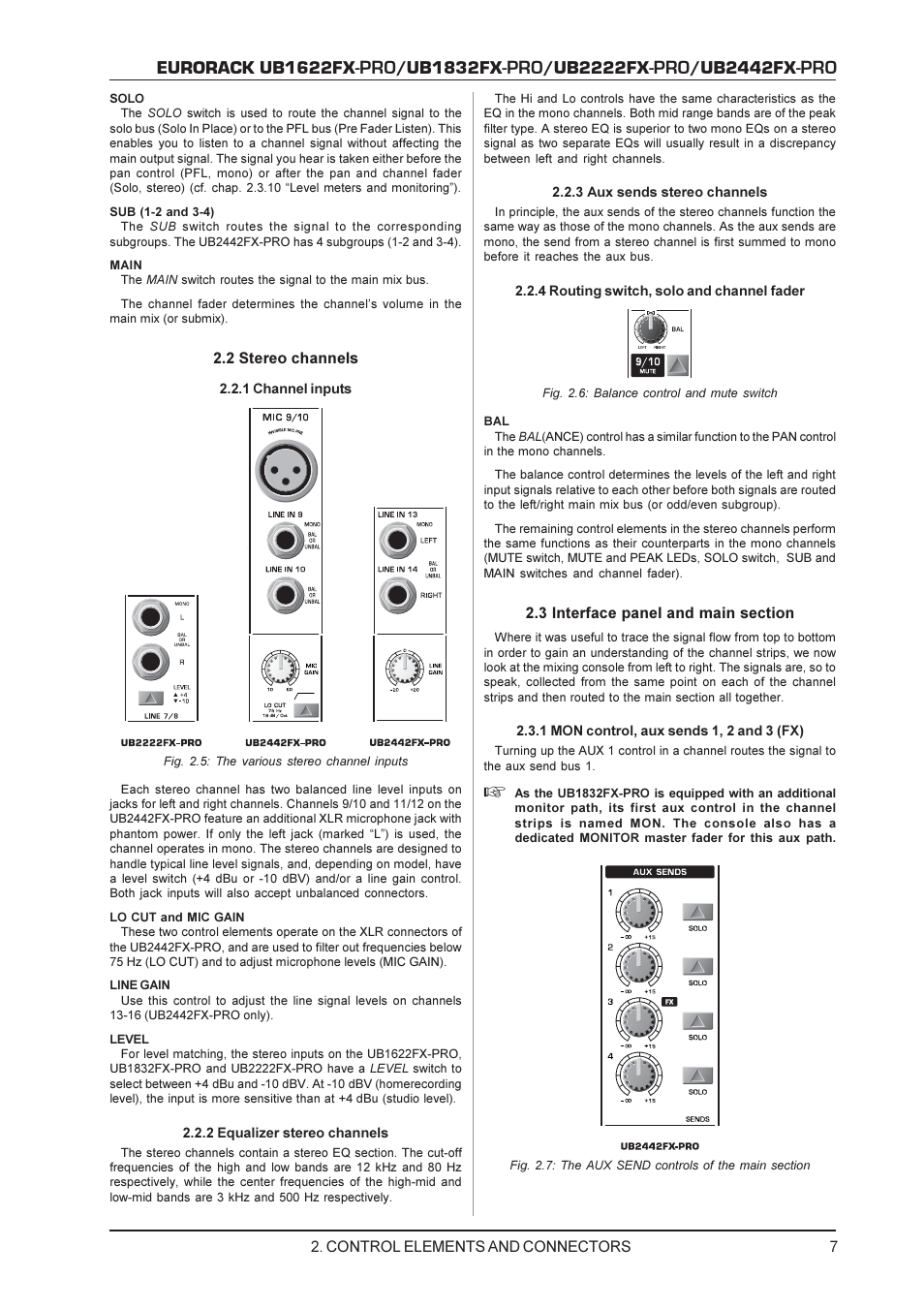 Eurorack ub1622fx, Ub1832fx, Ub2222fx | Ub2442fx | Behringer UB2222FX-PRO User Manual | Page 7 / 16