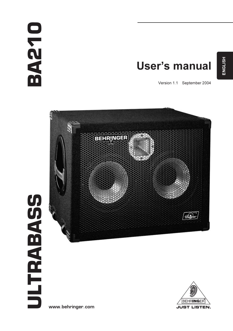 Behringer Ultrabass Speaker BA210 User Manual | 9 pages