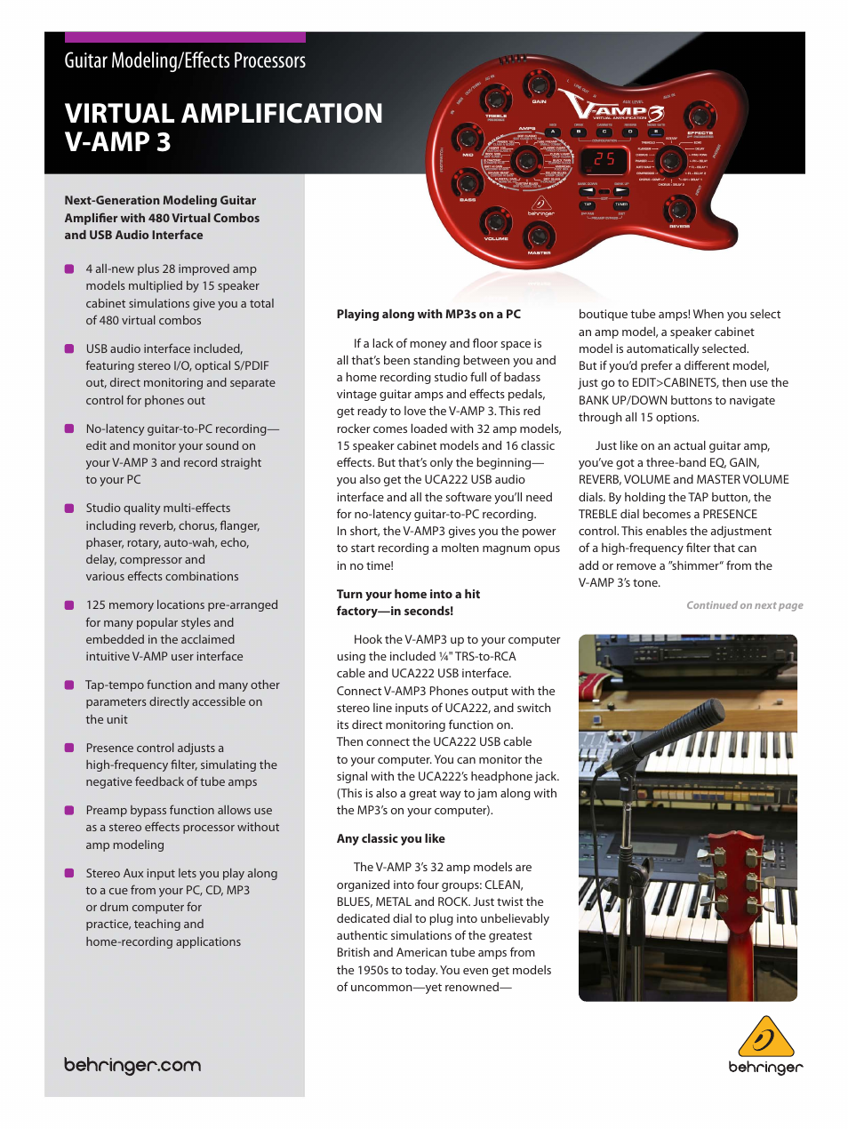 Behringer Virtual Amplification V-AMP 3 User Manual | 5 pages