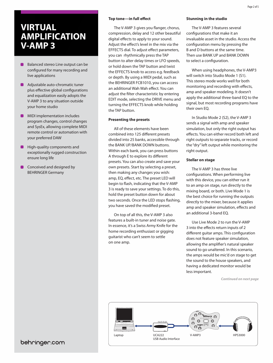 Virtual amplification v-amp 3 | Behringer Virtual Amplification V-AMP 3 User Manual | Page 2 / 5