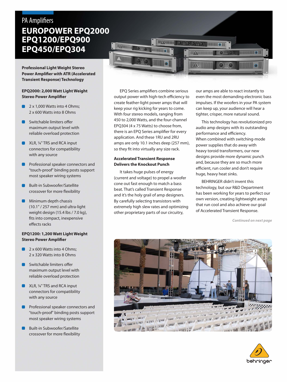Behringer PA Amplifiers Europower EPQ 900 User Manual | 9 pages
