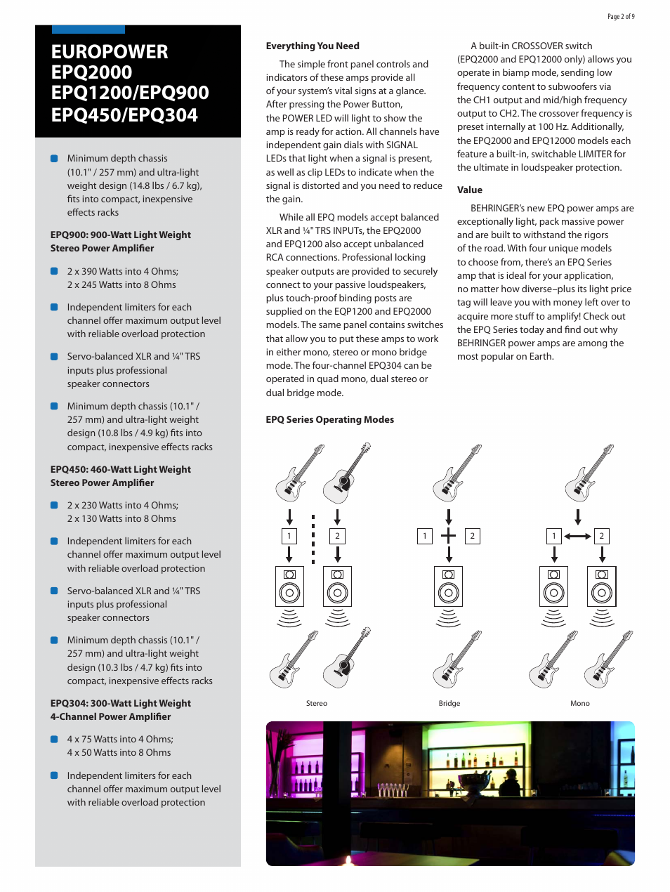 Behringer PA Amplifiers Europower EPQ 900 User Manual | Page 2 / 9