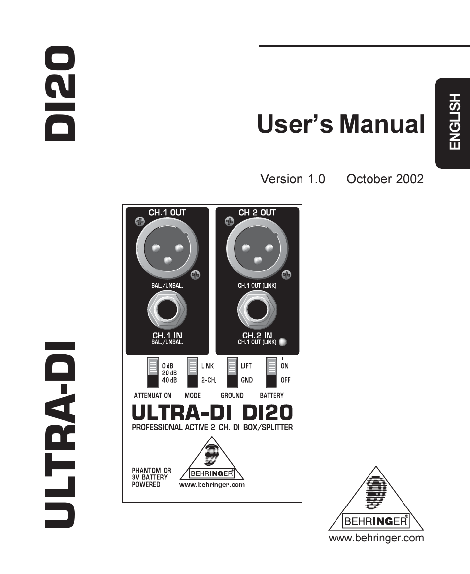 Behringer ULTRA-DIDI20 User Manual | 10 pages