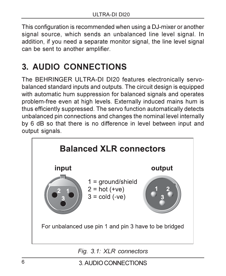 Audio connections | Behringer ULTRA-DIDI20 User Manual | Page 6 / 10