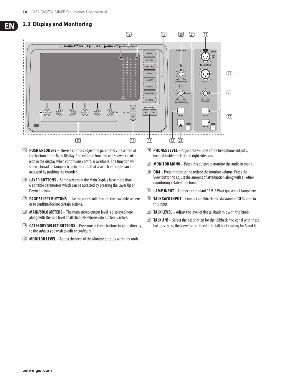 3 display and monitoring | Behringer 32-Channel User Manual | Page 14 / 70