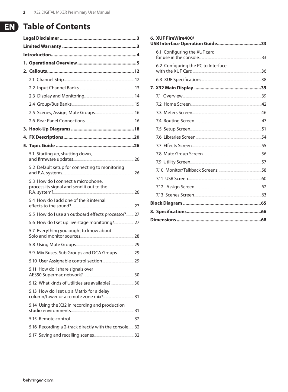 Behringer 32-Channel User Manual | Page 2 / 70