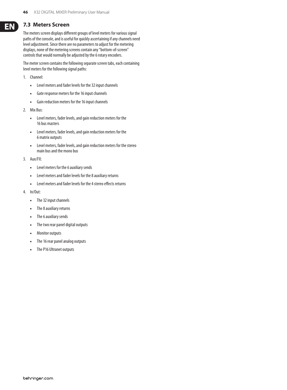 3 meters screen | Behringer 32-Channel User Manual | Page 46 / 70