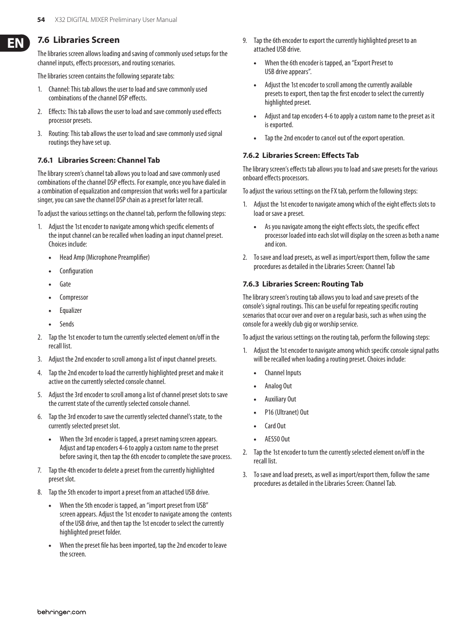 6 libraries screen | Behringer 32-Channel User Manual | Page 54 / 70