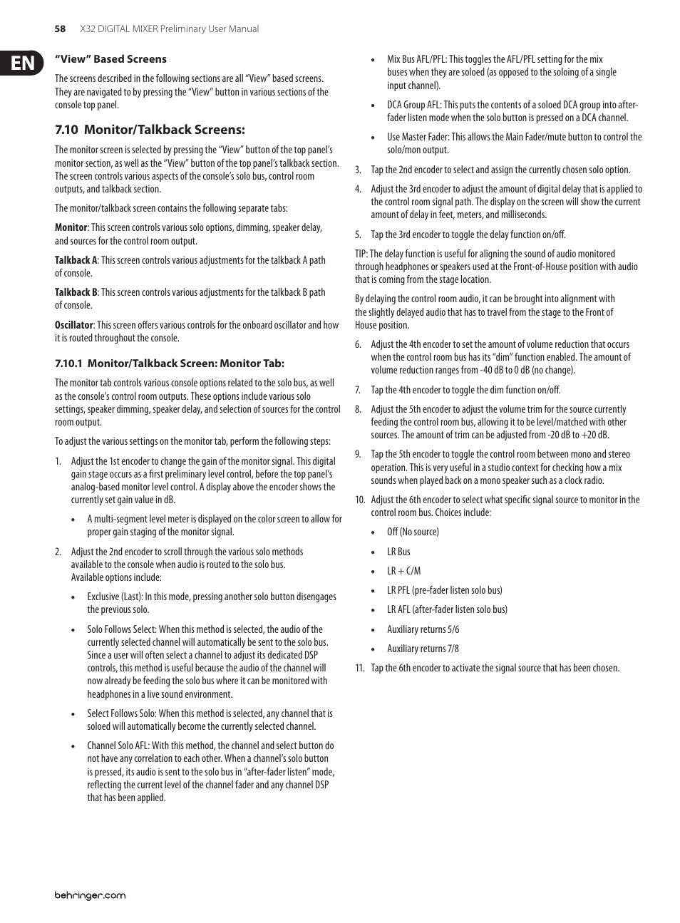 10 monitor/talkback screens | Behringer 32-Channel User Manual | Page 58 / 70
