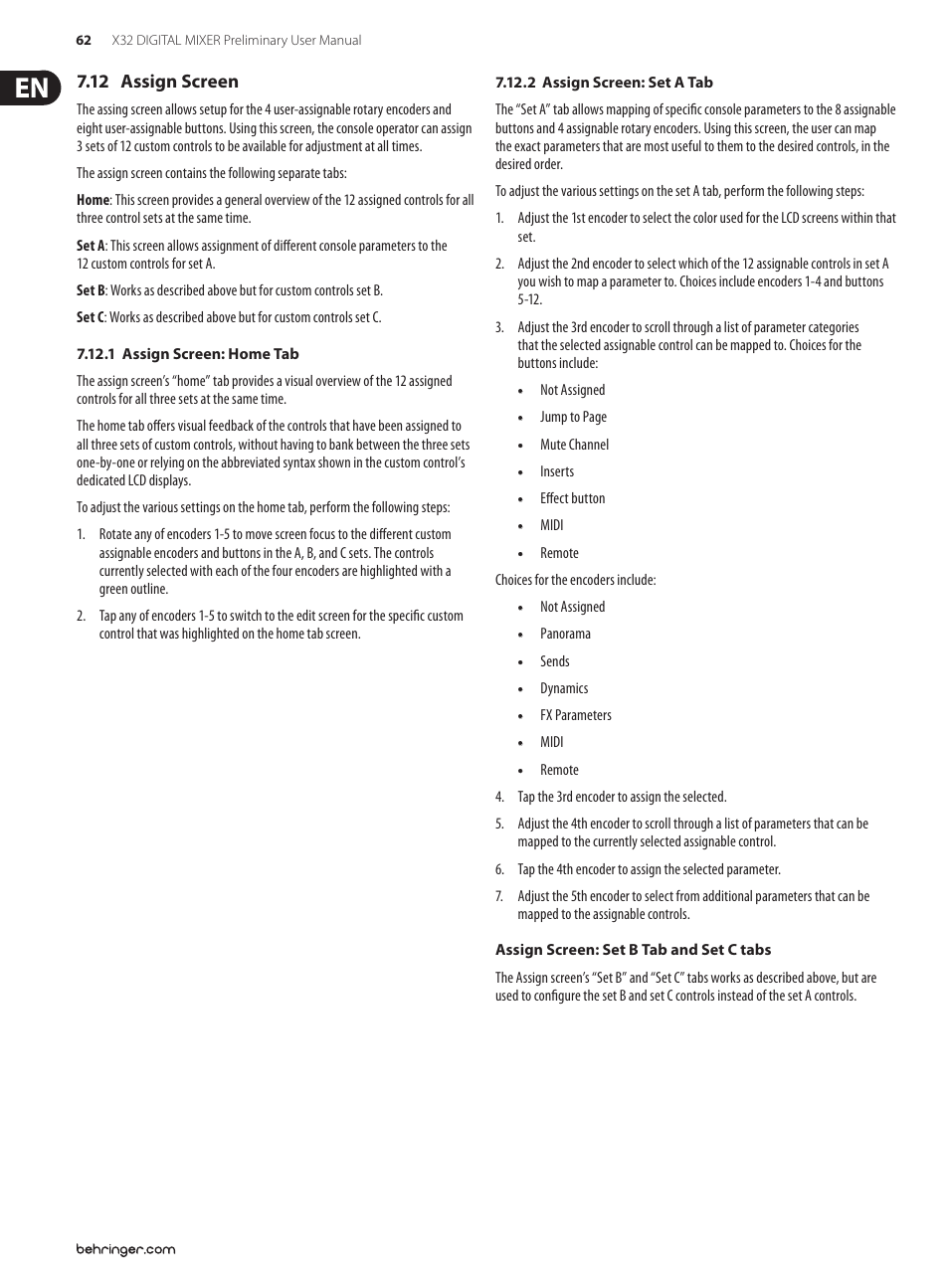 12 assign screen | Behringer 32-Channel User Manual | Page 62 / 70