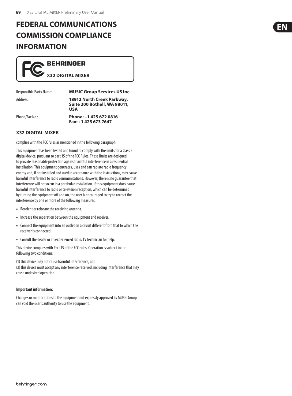Behringer 32-Channel User Manual | Page 69 / 70