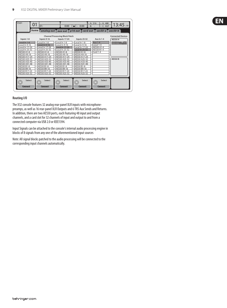 9x32 digital mixer preliminary user manual | Behringer 32-Channel User Manual | Page 9 / 70