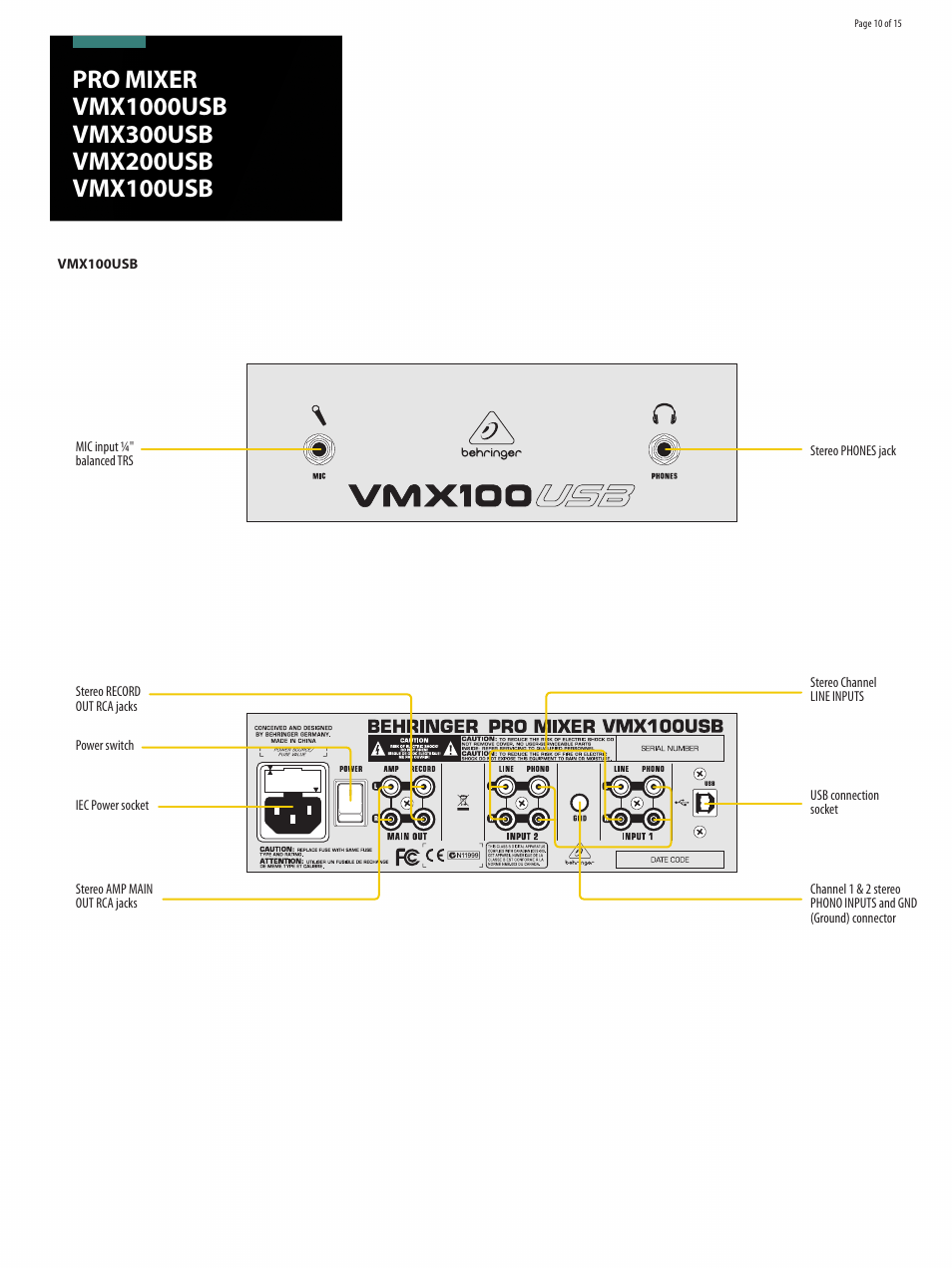 Behringer Professional 7-Channel Rack-Mount DJ Mixer with USB/Audio Interface User Manual | Page 10 / 15