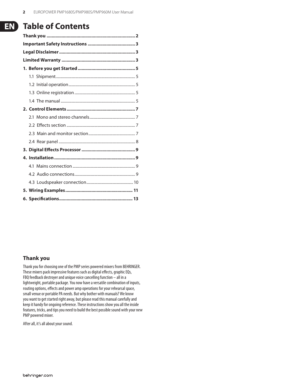 Behringer 1 User Manual | Page 2 / 16