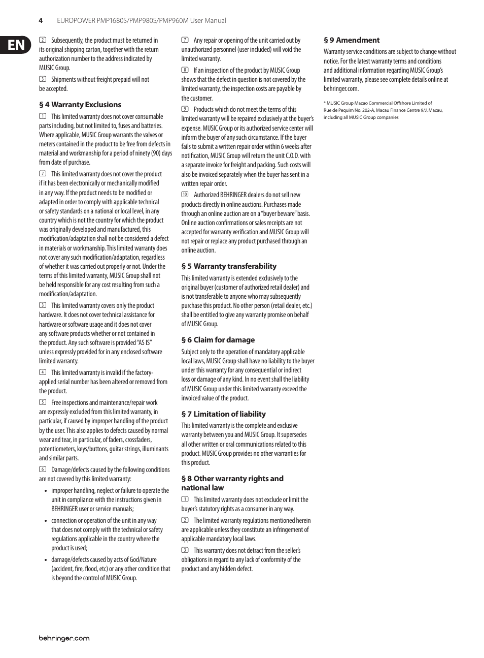 Behringer 1 User Manual | Page 4 / 16