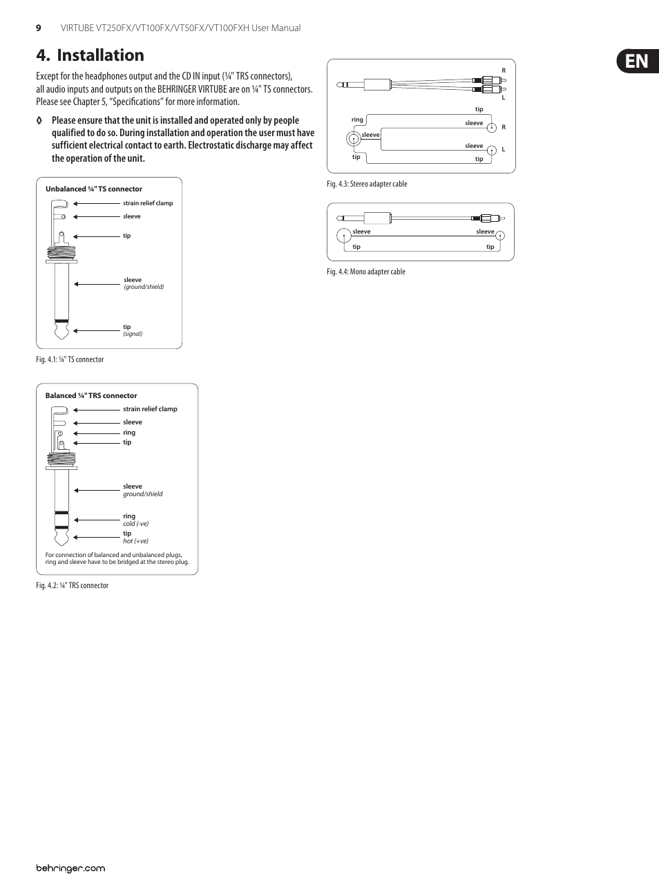 Installation | Behringer Virtube VT100FXH User Manual | Page 9 / 15