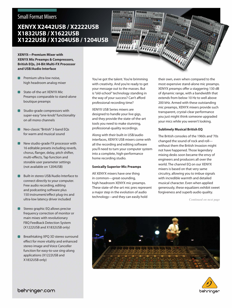 Behringer XENYX 1204USB User Manual | 17 pages