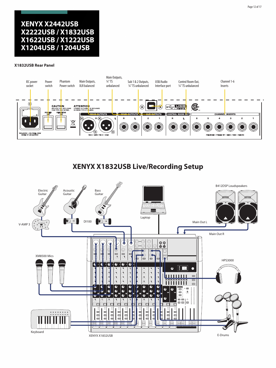 Xenyx x1832usb live/recording setup | Behringer XENYX 1204USB User Manual | Page 12 / 17